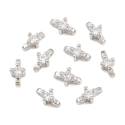 Clear SHEGRACE Brass Micro Pave Cubic Zirconia Connector Charms, Flower Links, Cadmium Free & Lead Free & Nickel Free, Long-Lasting Plated, Platinum, Clear, 7x4x4mm, Hole: 1mm