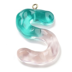 Letter S Смола подвеска, с обнаружением железного кольца, Письмо ~ Z, Письмо с, 39x26x7.5 мм, отверстие : 2 мм