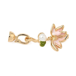 Настоящее золото 18K Застежки-застежки из латуни с эмалью, без никеля , с пресноводным жемчугом, цветок, реальный 18 k позолоченный, 36.5 мм