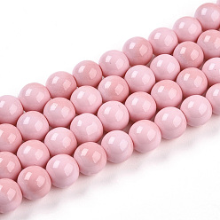 Pink Выпечки нарисованных стеклянных бусин прядей, имитировать фарфоровые бусины, круглые, два тона, розовые, 8~8.5 мм, отверстие : 1 мм, около 99~106 шт / нитка, 30.31~32.28 дюйм (77~82 см)
