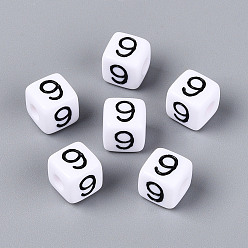 Number Непрозрачные акриловые европейские большие бусины, куб с числа 9, с эмалью, число, 9.5~10x9.5~10x9.5~10 мм, отверстие : 4 мм