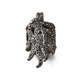 Черный Цвет Металла Латунные европейские подвески с подвесками, со стразами, без кадмия и без свинца, долговечный, стойки покрытие, цветок, металлический черный , 37x17.5 мм