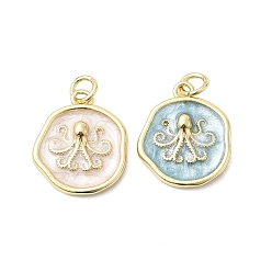 Осьминог Латунные подвески, с эмалью, с целью перехода в кольце, золотые, осьминог, 17.5x15x2.5~3.5 мм, отверстие : 3.2 мм