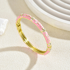 Pink Zinc Alloy Enamel Flower Hinged Cuff Bangles for Women, Golden, Pink, Inner Diameter: 2.36 inch(6cm)~2.76 inch(7cm)