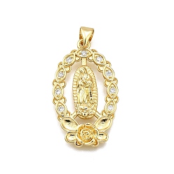 Настоящее золото 18K Стойка металлическая латунная микропрофилированная кубическая циркония подвески, Дева Мария, без свинца и без кадмия, долговечный, реальный 18 k позолоченный, 28.5x17x3.5 мм, отверстие : 3.5x4.5 мм