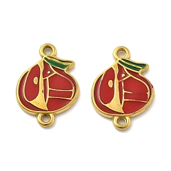Настоящее золото 18K 304 подвески-коннекторы в виде фруктов из нержавеющей стали с темно-красной эмалью, ионное покрытие (ip), реальный 18 k позолоченный, 18x12.5x1.5 мм, отверстие : 1.2 мм