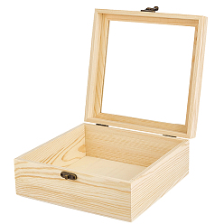 Папайя Оранжевый Деревянные ящики для хранения, с откидной крышкой из прозрачного стекла и железной застежкой, квадратный, papayawhip, 20x20x8 см