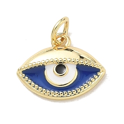 Medium Blue Brass Enamel Pendants, Evil Eye Charms, Rack Plating, Long-Lasting Plated, Cadmium Free & Lead Free, Real 18K Gold Plated, Medium Blue, 12.5x15.5x3.5mm, Hole: 2.5mm