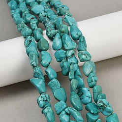 Бирюза Природные Говлит бисер нитей, окрашенные, самородки, бирюзовые, 9.5~15.5x9.5~10.5x6.5~7.5 мм, отверстие : 0.7 мм, около 31~34 шт / нитка, 14.57''~14.69'' (37~37.3 см)