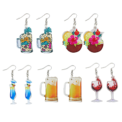 (52) Непрозрачная лаванда 5 пары 5 стили акриловые серьги-подвески в форме бокала для вина с 304 штифтами из нержавеющей стали, разноцветные, 59~62.5x11~33 мм, 1 пара / стиль