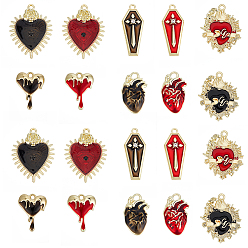 (52) Непрозрачная лаванда 20 шт. 10 подвески из сплава и эмали на тему Хэллоуина, с кубического циркония, золотой свет, разноцветные, 21.5~32.5x13.5~25x3.5~5.5 мм, отверстие : 1.7~3 мм, 2 шт / стиль