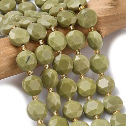 Светло-зеленый Коричневый Бусы из натурального алашанского агата, граненый шестиугольный разрез, плоско-круглые, с бисером, оливковый, 10~11x5 мм, отверстие : 1.2 мм, около 31~32 шт / нитка, 15.35~15.55'' (39~39.5 см)