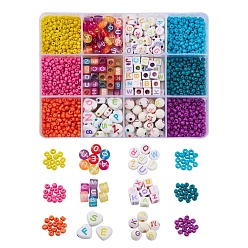 (52) Непрозрачная лаванда Наборы для изготовления браслетов из стеклянных семян своими руками, включая круглые стеклянные бусины с краской для выпечки, кубические и плоские круглые, круглые и сердечные акриловые бусины, эластичная нить, разноцветные, стеклянный бисер: около 1500шт/коробка