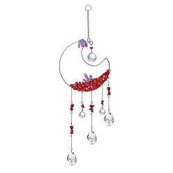 Красный Камень Подвесные украшения в виде луны из натуральной красной яшмы, Стеклянная каплевидная кисточка для окон, радуга, подвесной ловец солнца для украшения крыльца дома и сада, 560 мм