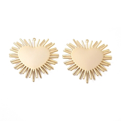 Настоящее золото 18K Латунные подвески, сердце, долговечный, реальный 18 k позолоченный, 30x31.5x3 мм, отверстие : 0.9 мм