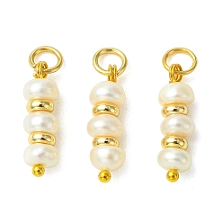 Doré  Pendentifs de perles d'eau douce de culture naturelle, deux côtés de breloques perlées polies, avec 304 anneaux de saut ouverts en acier inoxydable, floral blanc, or, 17.5x5~5.5mm, Trou: 3.5mm