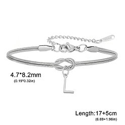 Letter L 304 Браслеты с подвесками в виде инициалов из нержавеющей стали, браслеты из змеиной цепи для женщин, цвет нержавеющей стали, Письмо L, 6.69 дюйм (17 см)