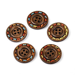Седло Коричневый Круглыми 4-holebuttons с красочными нить завернуты, Деревянные пуговицы, седло коричневый, 25 мм диаметром