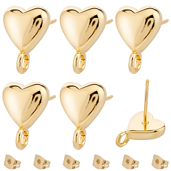 Настоящее золото 18K 20 шт. латунные серьги-гвоздики, сердце, без никеля , долговечный, с 20шт. есть орехи, реальный 18 k позолоченный, 12x8.5 мм, отверстие : 2 мм, штифты : 0.7 мм