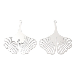 Нержавеющая Сталь Цвет Не тускнеющие 201 филигранные подвески из нержавеющей стали, гравированные металлические украшения, очарование листьев гинкго, цвет нержавеющей стали, 40.5x36x0.2 мм, отверстие : 1.6 мм