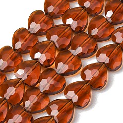 Saddle Brown Transparent Glass Beads Strands, Heart, Faceted, Saddle Brown, 10x10x4.5mm, Hole: 1mm, about 70pcs/strand, 25.83''(65.6cm)