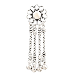 Antique Silver Tibetan Style Alloy Big Pendants, Ethnic Flower with Tassel Charms, Antique Silver, 70x23x6mm, Hole: 3x4.5mm