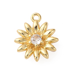 Настоящее золото 18K Латунные подвески из прозрачного кубического циркония, без кадмия, без никеля и без свинца, цветок, реальный 18 k позолоченный, 12x10x3 мм, отверстие : 1 мм