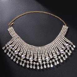 Золотой Ожерелья-нагрудники из сплава с многослойной каплевидной формой и кристаллами, украшенные стразами, для женщин, золотые, 11.81 дюйм (30 см)