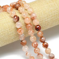 Красный Кварц Натуральный гематоидный кварц / нитки из железистого кварца, граненый (128 граней), круглые, 10~10.5 мм, отверстие : 1~1.4 мм, около 35~38 шт / нитка, 14.29~15.28'' (36.3~38.8 см)