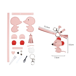 Pink Наборы для изготовления кожаных подвесок в виде мышки своими руками, брелок для ключей, розовые, Кулон : 95x75 мм
