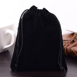 Black Rectangle Velvet Pouches, Gift Bags, Black, 15x12cm