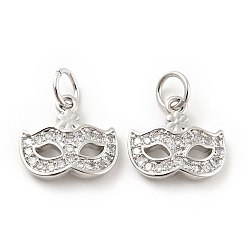 Платина Маска латунь микро паве прозрачный кубический цирконий подвески, с прыжковых колец, без кадмия и без свинца, платина, 10x11.5x2.5 мм, отверстие : 3.6 мм