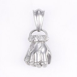 Stainless Steel Color Tarnish Resistant 304 Stainless Steel Pendants, Fist, Stainless Steel Color, 27.5x19x13mm, Hole: 7.5x13mm