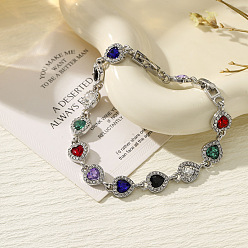 Разноцветный Браслеты из сплава для женщин, сердце, со стразами, красочный, 7-1/8 дюйм (18 см)