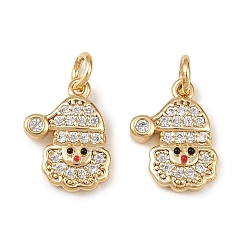 Santa Claus Рождественские латунные микропаве подвески из фианита, с целью перехода в кольце, без свинца и без кадмия, долговечный, стойки покрытие, реальный 18 k позолоченный, Дед Мороз, 11.5x9x2.5 мм, отверстие : 2 мм