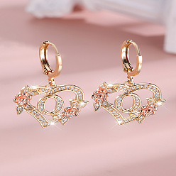 Letter O Серьги-кольца из латуни с микропаве и прозрачным кубическим цирконием в форме сердца, золотые, Письмо O, 34x20 мм