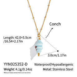 Светло-Синий Кулон в форме раковины 304 цепочка-спутник из нержавеющей стали для женщин, реальный 18 k позолоченный, голубой, 16.54 дюйм (42 см)