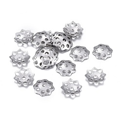 Stainless Steel Color Non-Tarnish 201 Stainless Steel Bead Caps, Flower, 8-petal
, Stainless Steel Color, 8~8.5x1.5mm, Hole: 1.2mm
