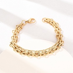 Золотой 3-завязка 304 браслеты из нержавеющей стали с многорядными овальными звеньями для женщин и мужчин, ионное покрытие (ip), долговечный, золотые, 8.19 дюйм (20.8 см)