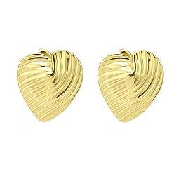 Real 14K Gold Plated Ion Plating(IP) 304 Stainless Steel Stud Earrings, Heart, Real 14K Gold Plated, 31x27mm