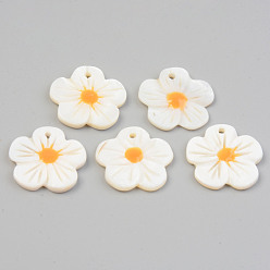 Seashell Color Natural Freshwater Shell Pendants, Flower, Seashell Color, 19.5~20.5x20~21x2.5cm, Hole: 1.5mm