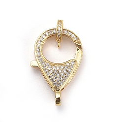 Золотой Латунные микро проложить кубического циркония когтя омара застежками, с поручнями/трубчатыми поручнями, прозрачные, золотые, застежка : 26.5x17.5x5.5 mm, отверстие : 2.5 мм, трубчатые поручни: 9.5x7.5x2мм, отверстие : 1.2 мм