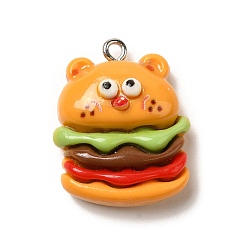 Hamberger Подвески из смолы, с фурнитурой платина железная, имитация еды, гамбургер, 26x21x10 мм, отверстие : 2 мм