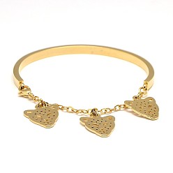 Golden 304 Stainless Steel Charm Bangles, with Leopard Head Charms, Cable Chains and Lobster Claw Clasps, Golden, 2 inchx2-3/8 inch(51x60mm)