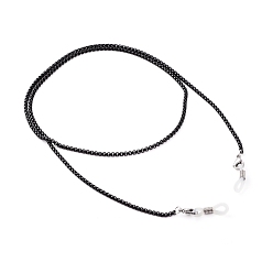 Black Eyeglasses Chain Sets, Neck Strap for Eyeglasses, with Spray Painted Brass Box Chains, 304 Stainless Steel Lobster Claw Clasps and Rubber Loop Ends, Black, 28.54 inch(72.5cm)