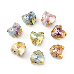 Золотой Латунные стеклянные стразы пришивные стразы, сердце, граненые, разноцветные, золотые, 8x8x5.5 мм, отверстие : 0.8 мм