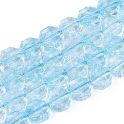 Bleu Ciel Clair Transparentes craquements perles de verre brins, octogone, teint et cœur, facette, lumière bleu ciel, 7~8x7~8x3.5~4mm, Trou: 1~1.4mm, Environ 46~50 pcs/chapelet, 13.58~14.57 pouce (34.5~37 cm)