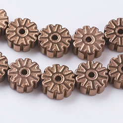 Copper Plated PVD Vacuum Plating Electroplate Non-magnetic Synthetic Hematite Beads Strands, Grade A, Snowflake, Copper Plated, 6x2.5~3mm, Hole: 1mm, about 66pcs/strand, 15.7 inch(40cm)