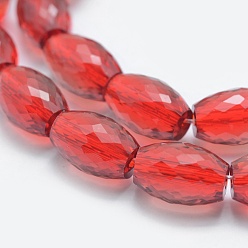Red Transparent Glass Beads Strands, Faceted, Drum, Red, 11.5x8mm, Hole: 1.2mm, about 30pcs/strand, 13.7 inch(35cm)