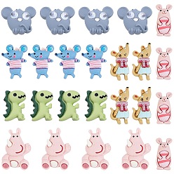 Mixed Color 36 Pcs 6 Style Resin Cabochons, Easter Bunny with Eggs & Mouse & Octopus & Rhinoceros & Dinosaur , Mixed Color, 22x20x6mm